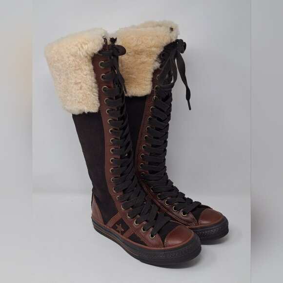 Converse Women's Knee High Boots Suede Shearling Vintage Y2K 5 US / 35 EU - Picture 1 of 15